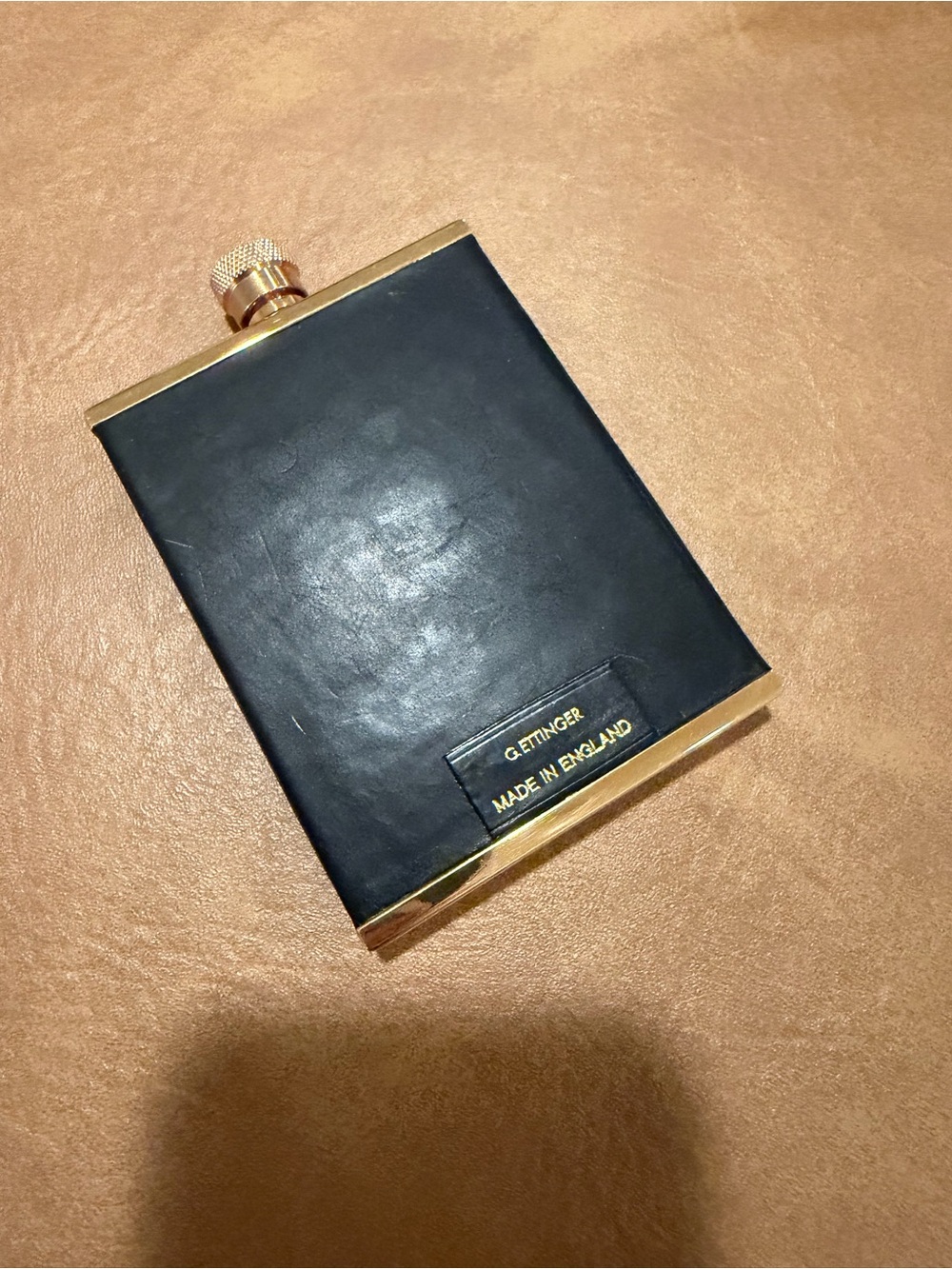 Black Leather Hip Flask Case - Made in England